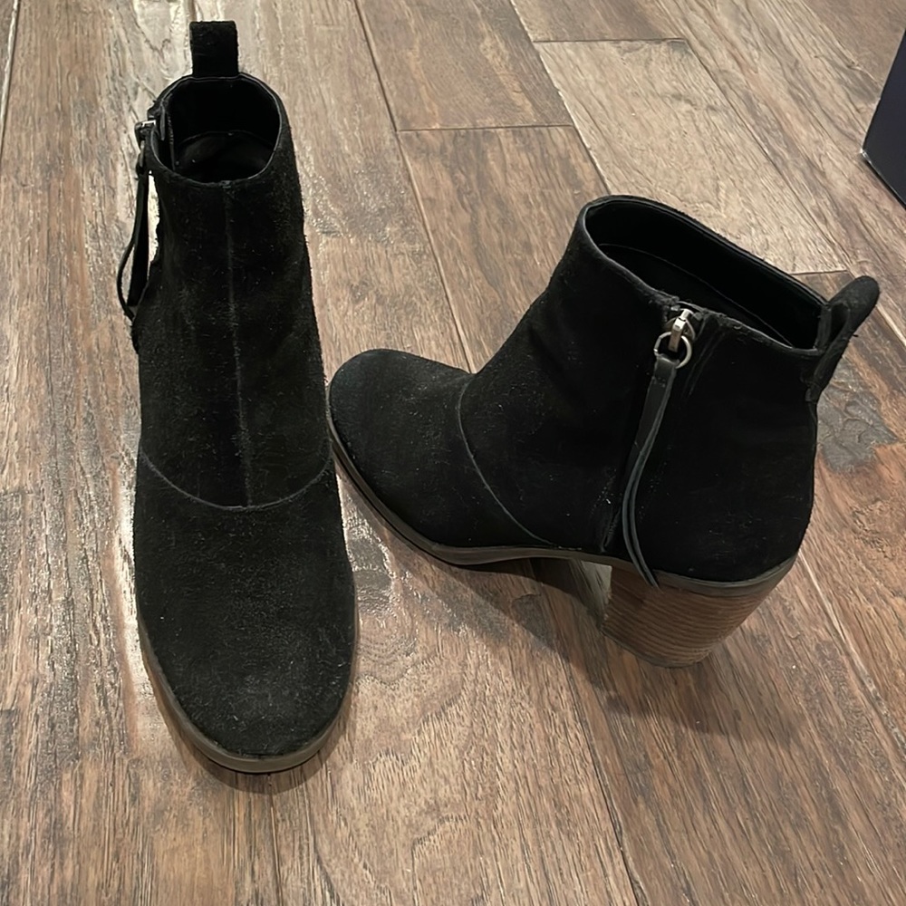 Black suede heeled ankle booties